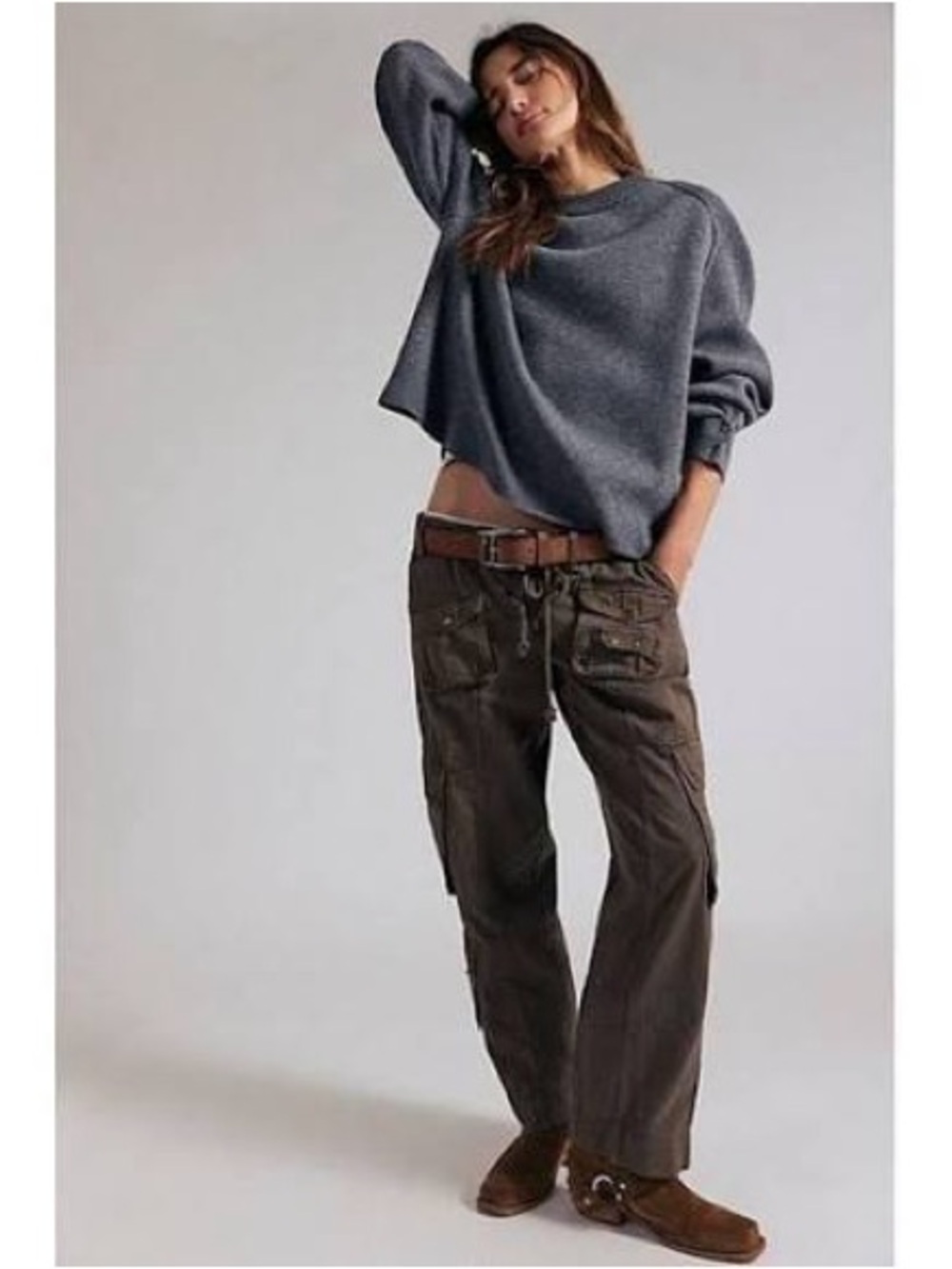 Free People Teak Brown Tahiti Wide Leg Cargo Pants - Picture 2 of 11